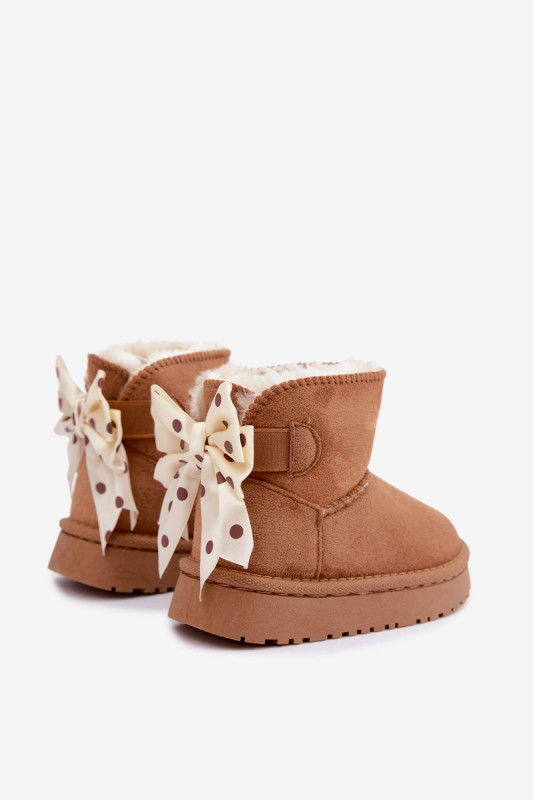 Brauner Schneestiefel mit Schleife aus Kunstveloursleder
