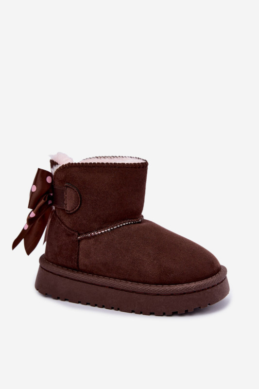 Braune Schneestiefel mit Schleife aus Velourslederimitat