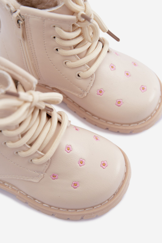Beige gefütterte Stiefelette mit Blumenmuster