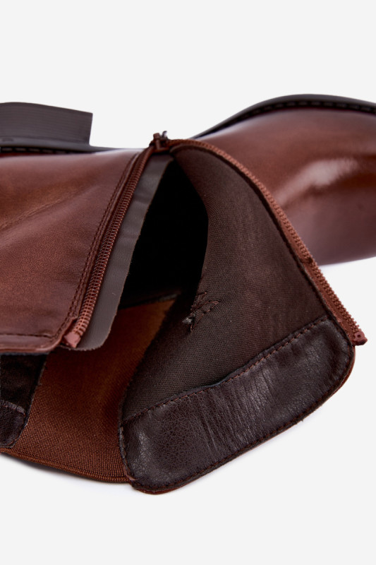 Braune Chelsea-Stiefelette mit Blockabsatz aus Kunstleder
