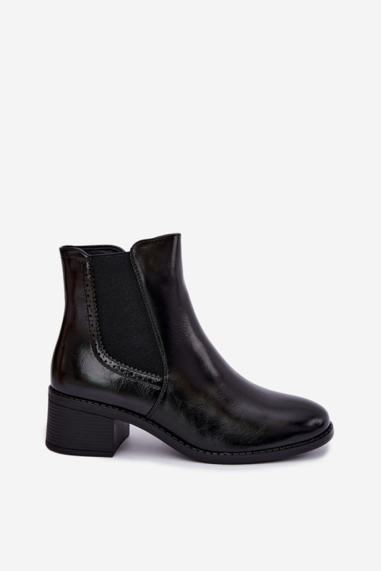 Schwarze Stiefelette aus Kunstleder mit Blockabsatz