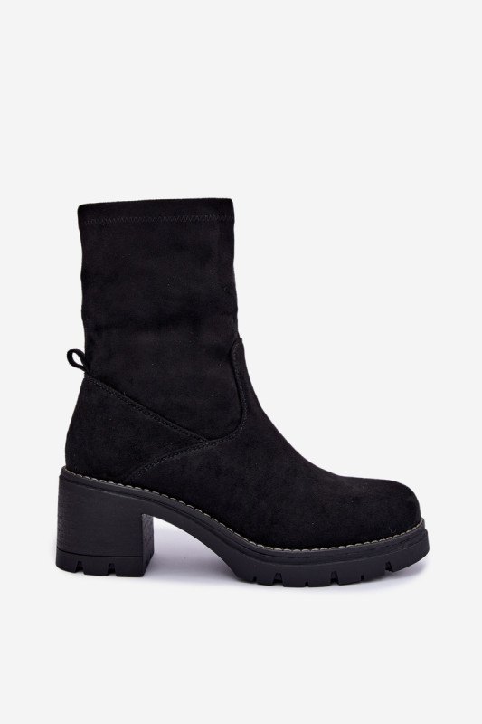 Schwarze Stiefelette aus Velourslederimitat mit Blockabsatz