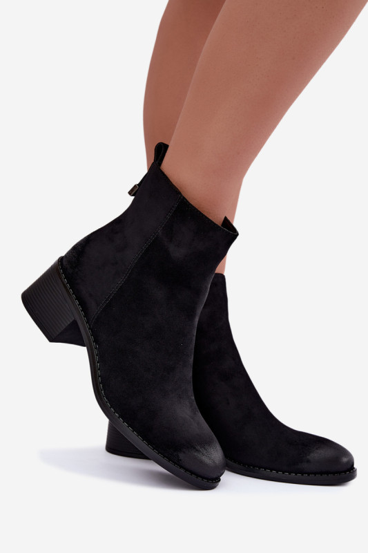 Schwarze Stiefelette mit niedrigem Blockabsatz und Reißverschluss