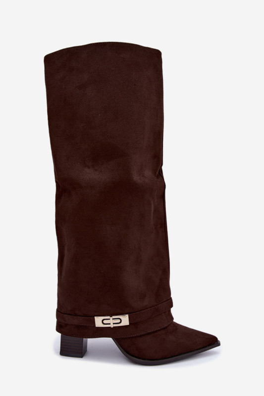Gefütterte Stiefel mit umgeschlagenem Schaft und Absatz, braun