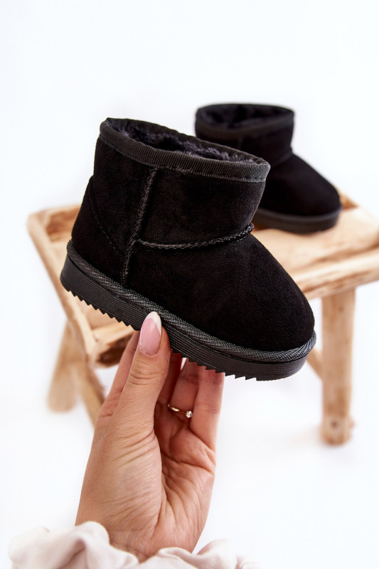 Gefütterte schwarze Schneestiefel aus Wildlederimitat