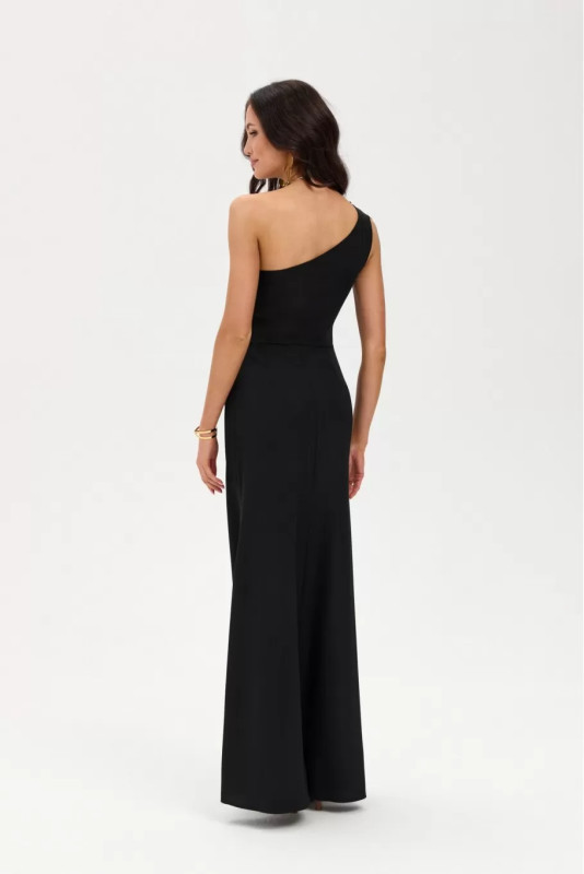 Schwarzes Maxi-Kleid mit Schlitz und One-Shoulder-Design