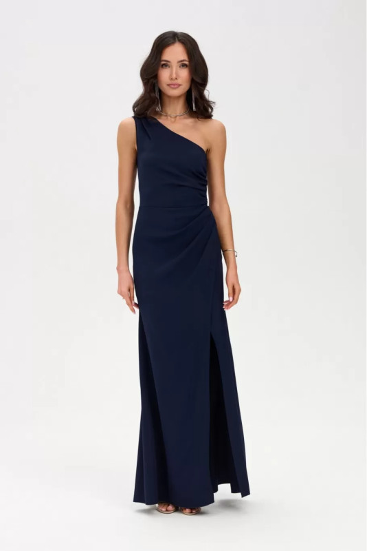 Maxikleid in Dunkelblau mit Schlitz und One-Shoulder-Design