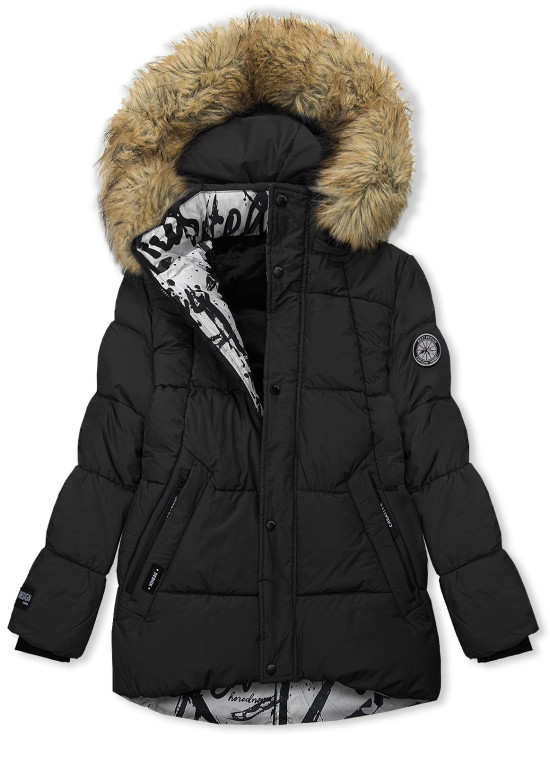 Jungen Winterjacke mit Kapuze, Schwarz