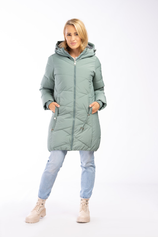 Warme Winterjacke in verlängertem Schnitt Mintgrün