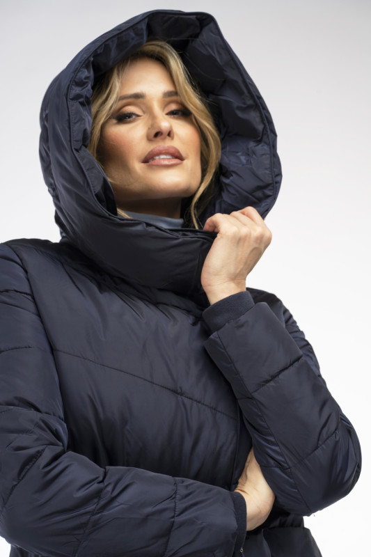 Wintermantel mit hohem Kragen dunkelblau