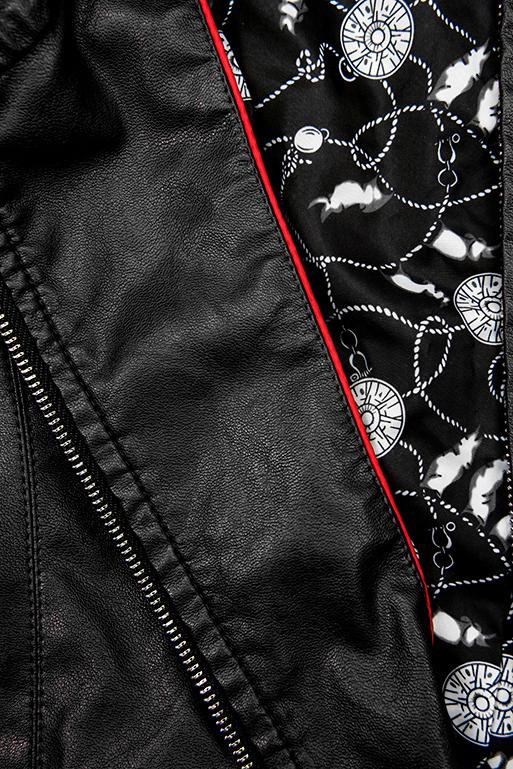 Kunstlederjacke mit gemustertem Futter schwarz