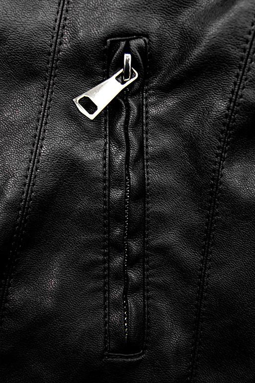 Kunstlederjacke mit gemustertem Futter schwarz