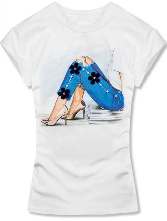 Weißes T-Shirt mit Aufdruck JEANS