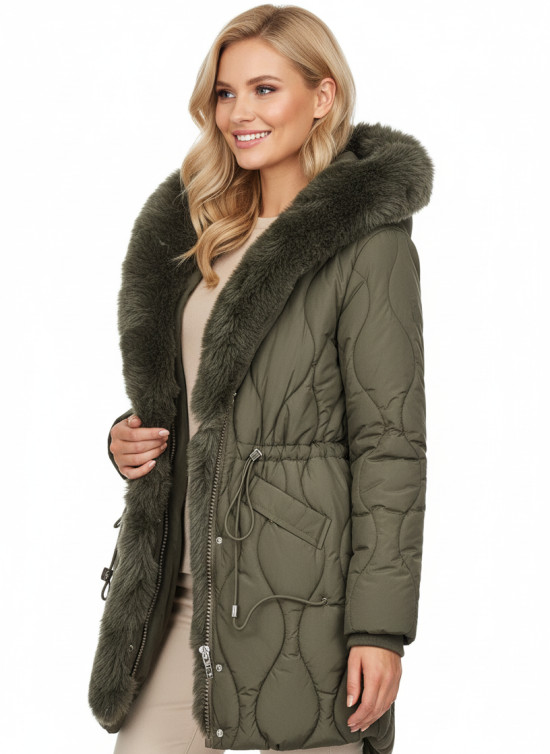 Damen-Steppjacke mit verstellbarer Taille Dunkelbraun