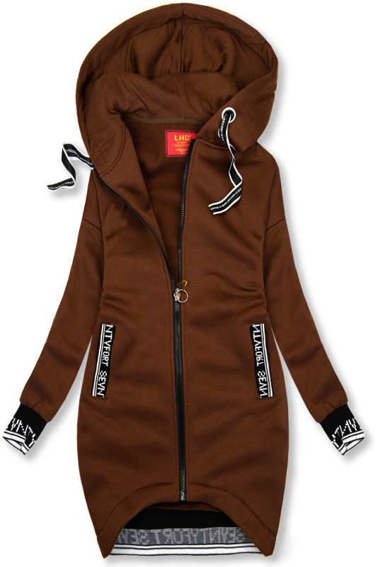 Sportliche Sweatjacke in lange Form braun