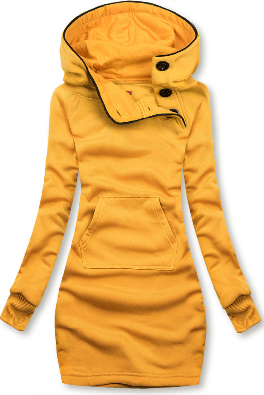 Verlängerte Sweatshirt/Sweatkleid mit Kapuze gelb