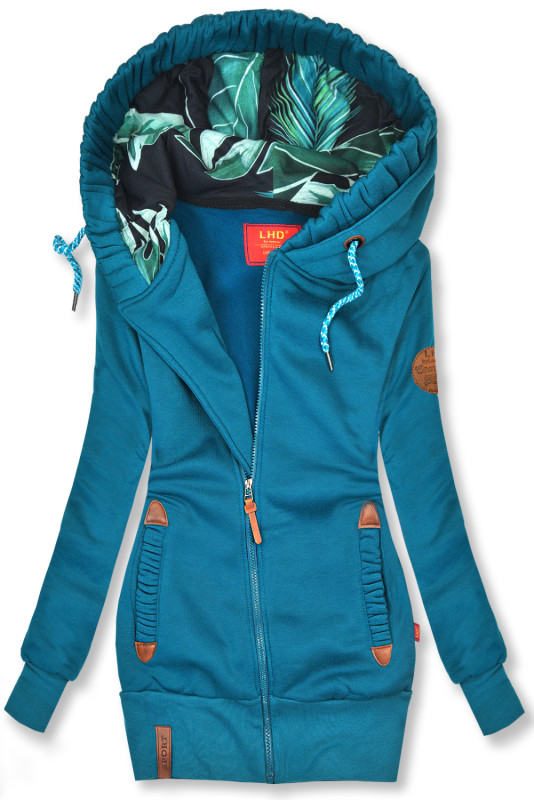 Sweatjacke mit bedrucktes Futter in der Kapuze türkisblau