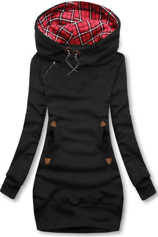 Sweatshirt/Sweatkleid mit Karomuster Schwarz