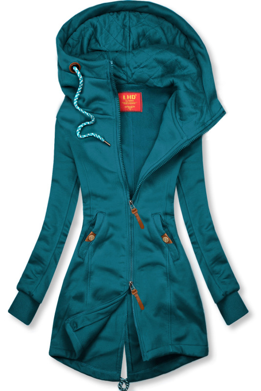 Sweatjacke mit gesteppte Kapuze Türkis