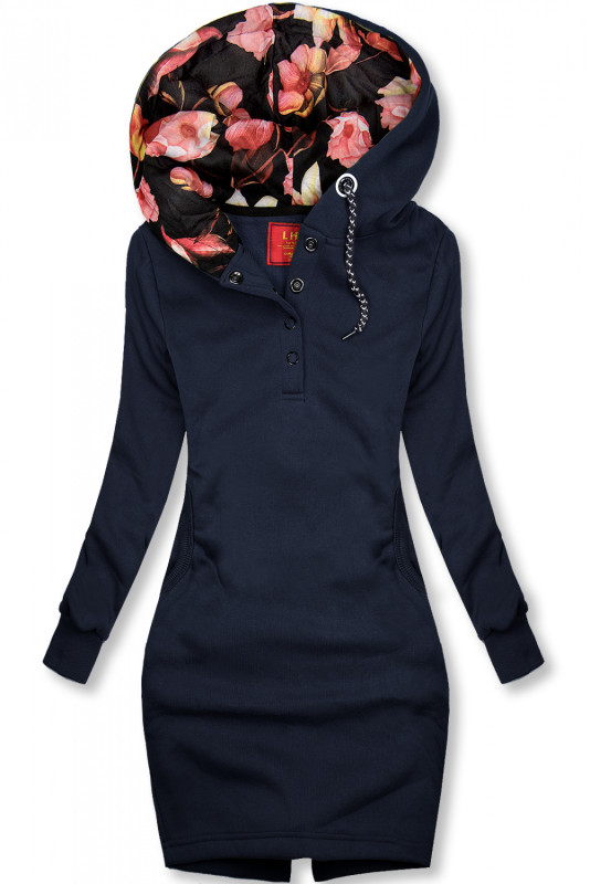 Sweatshirt/Sweatkleid mit Kapuze und Rippbündchen dunkelblau