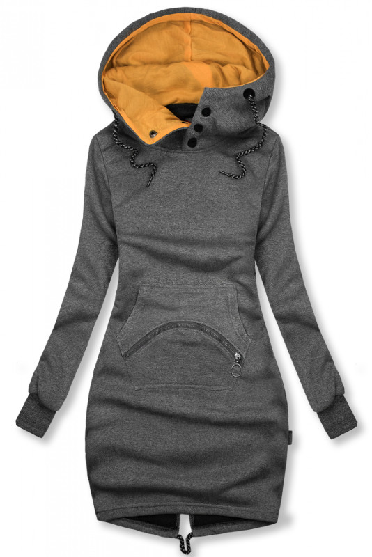 Verlängerte Sweatshirt/Sweatkleid anthrazit/gelb