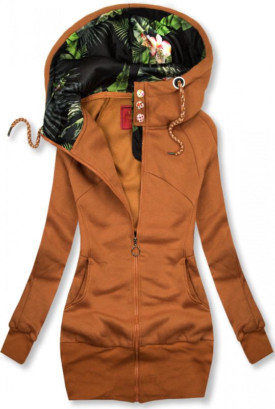 Sweatjacke - geblümtes Kapuzenfutter terakota