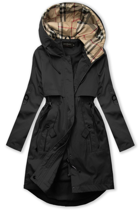 Trenchcoat mit karierter Kapuze Schwarz