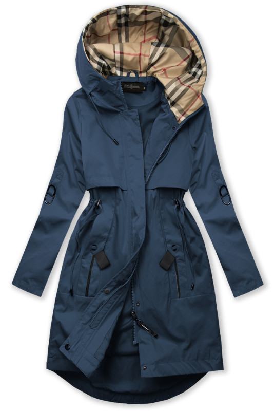 Trenchcoat mit karierter Kapuze Dunkelblau