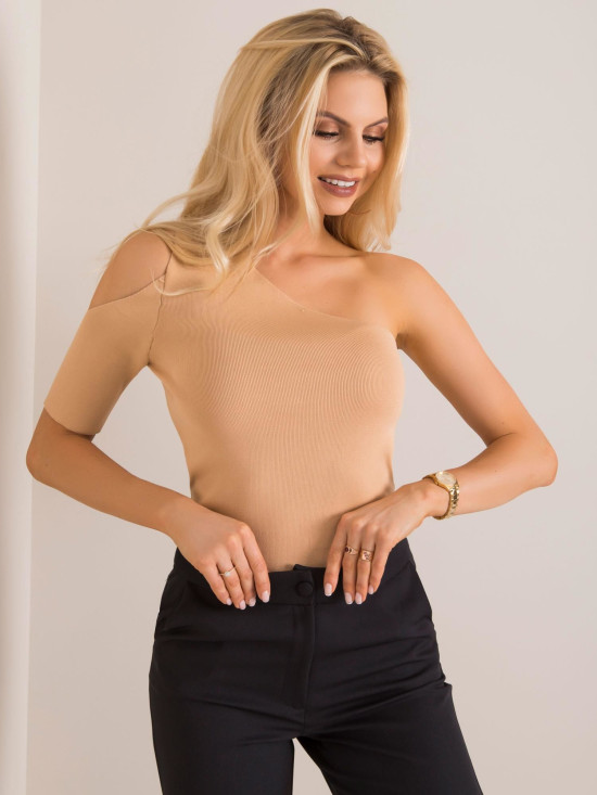 Beige Bluse mit asymmetrischem Ausschnitt RUE PARIS