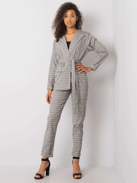 Grau-beige Damen Blazer im Karomuster