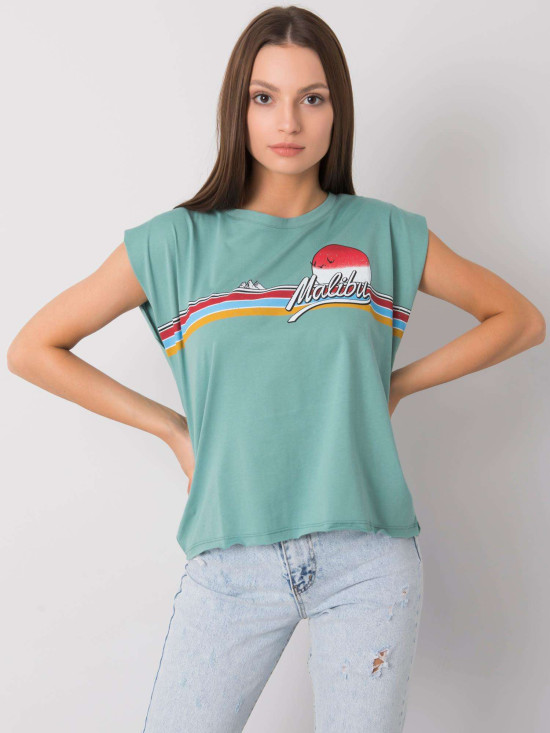 Helles grünes Damen T-Shirt aus Baumwolle mit Druck