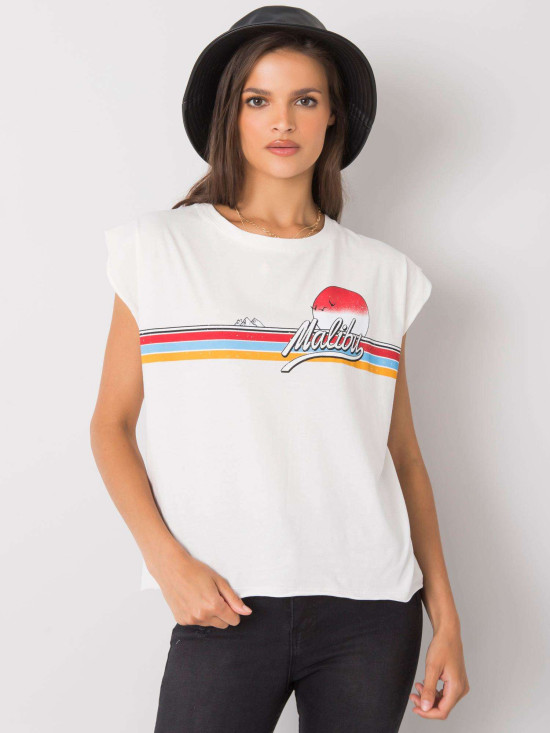 Ecru Damen Baumwoll T-Shirt mit Druck