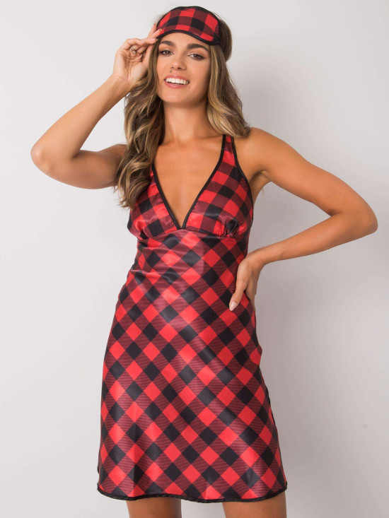 Schwarz-rotes Damen-Nachtset im Karomuster