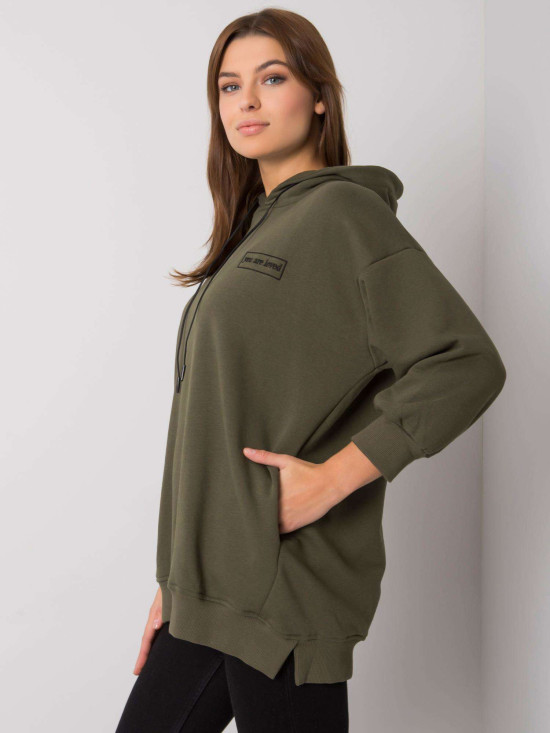 Khaki Baumwollpullover mit Taschen