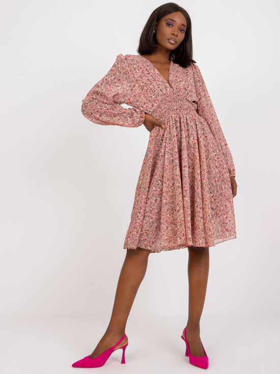 Rosa Blumen Midi Kleid