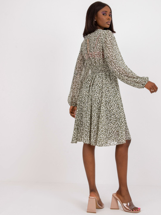 Ausgestellte khaki Kleid mit Tierdruck