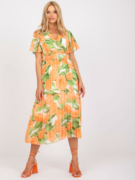 Blumen Midi Kleid in Orange