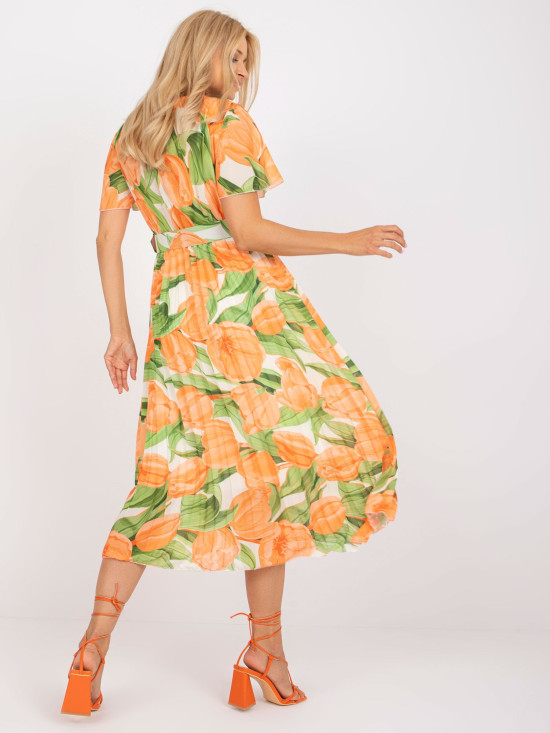 Blumen Midi Kleid in Orange