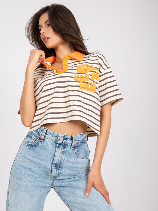 Beige Polo-Bluse mit kurzen Ärmeln