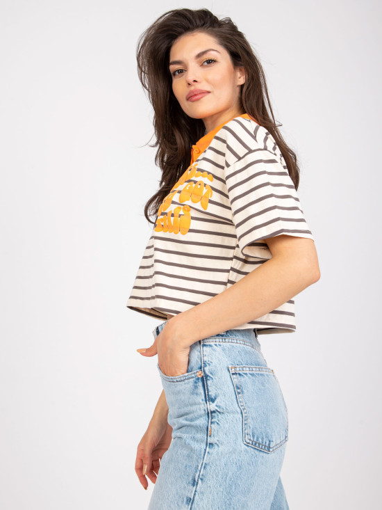 Beige Polo-Bluse mit kurzen Ärmeln