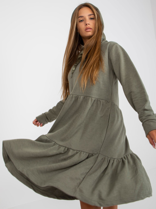 Khaki ausgestellte Sweatkleid mit Volant FRESH MADE