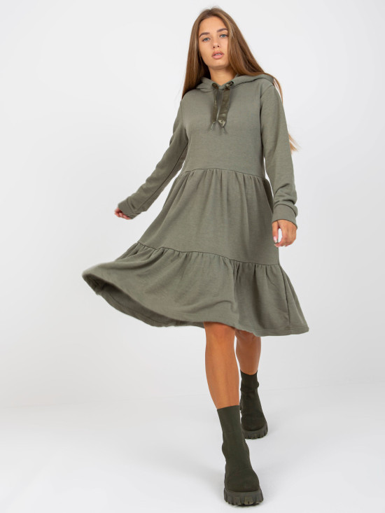 Khaki ausgestellte Sweatkleid mit Volant FRESH MADE