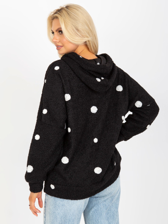 Schwarze flauschige Kapuzenpullover mit Punkten