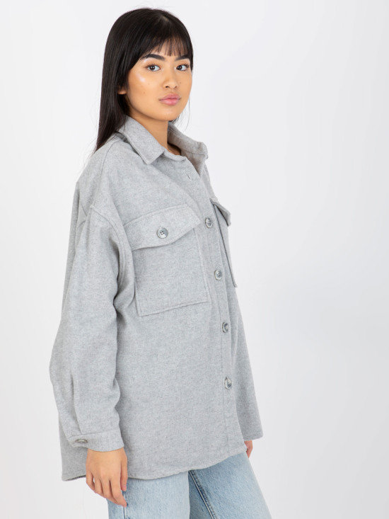 Grau warme Damenbluse mit Taschen