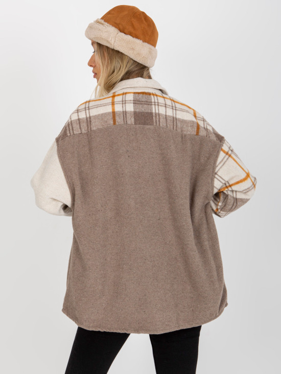 Beige zweifarbige Oversize-Hemd mit Karomuster