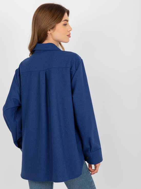 Dunkelblaue Wollbluse mit Taschen