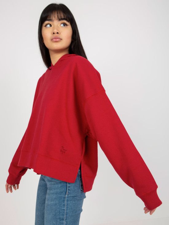 Dunkelrote Kapuzenpullover mit MAYFLIES-Patch