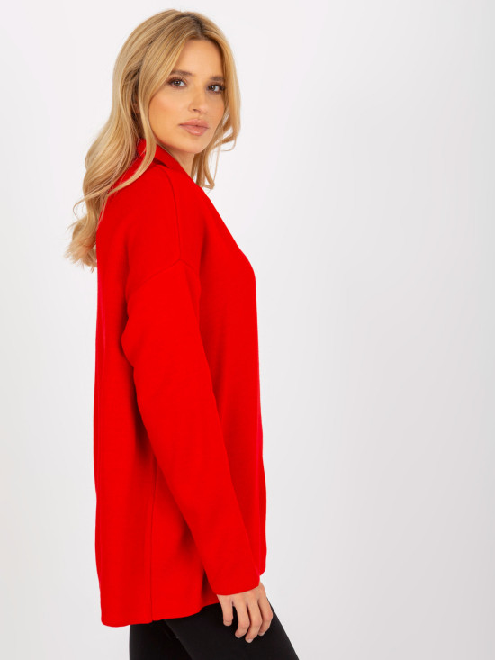 Roter langer Oversize-Pullover mit Kragen RUE PARIS