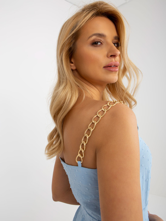 Helle blaue Mini-Kleid mit Rüschen und Bindung