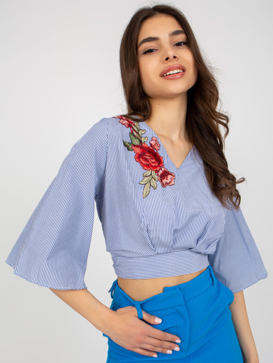 Weiß-blau gestreifte elegante Bluse